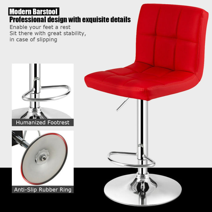 Set of 2 Square Swivel Adjustable Bar Stools with Back and Footrest