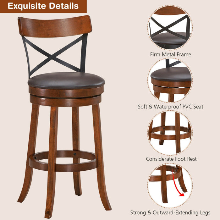 Set of 2 Bar Stools 360-Degree Swivel Dining Bar Chairs with Rubber Wood Legs