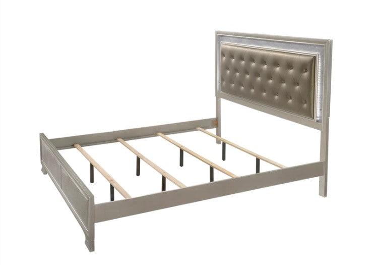 Lyssa Champagne LED Upholstered Panel Bed