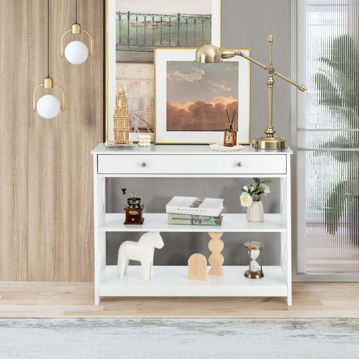 Console Table 3-Tier with Drawer and Storage Shelves