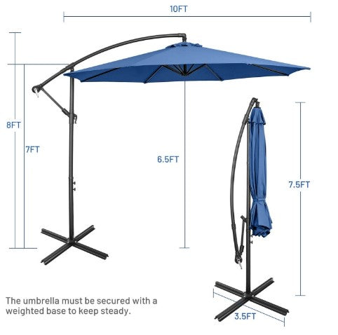 10 Feet Offset Umbrella with 8 Ribs Cantilever and Cross Base