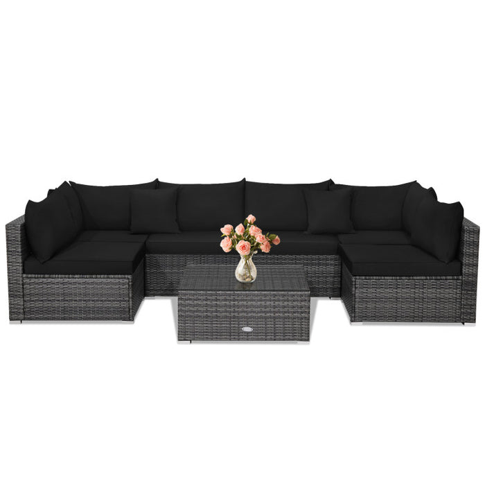 7 Pieces Patio Rattan Furniture Set with Sectional Sofa Cushioned