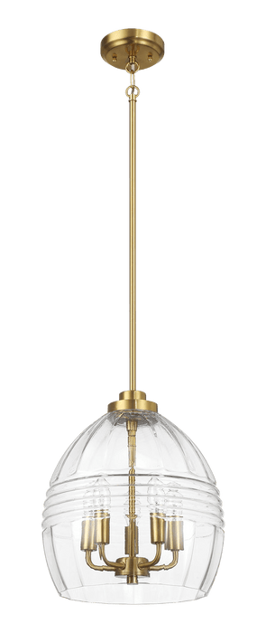 Zen Five Pendant Chain Hanging Light with Clear Glass - Satin Brass - West Lamp