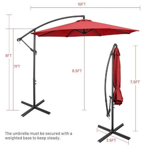 10 Feet Offset Umbrella with 8 Ribs Cantilever and Cross Base