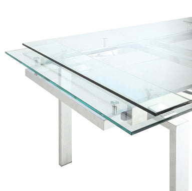 Wexford Glass Top Dining Table With Extension Leaves Chrome