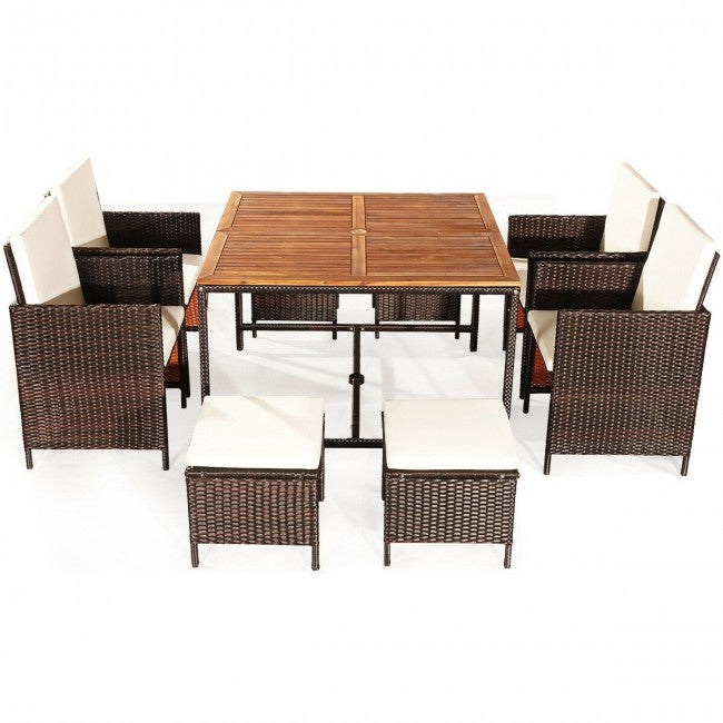 9 Pieces Patio Rattan Dining Cushioned Chairs Set