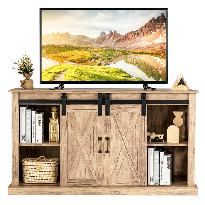 55 Inch Sliding Barn Door TV Stand with Adjustable Shelves for TVs up to 65 Inch