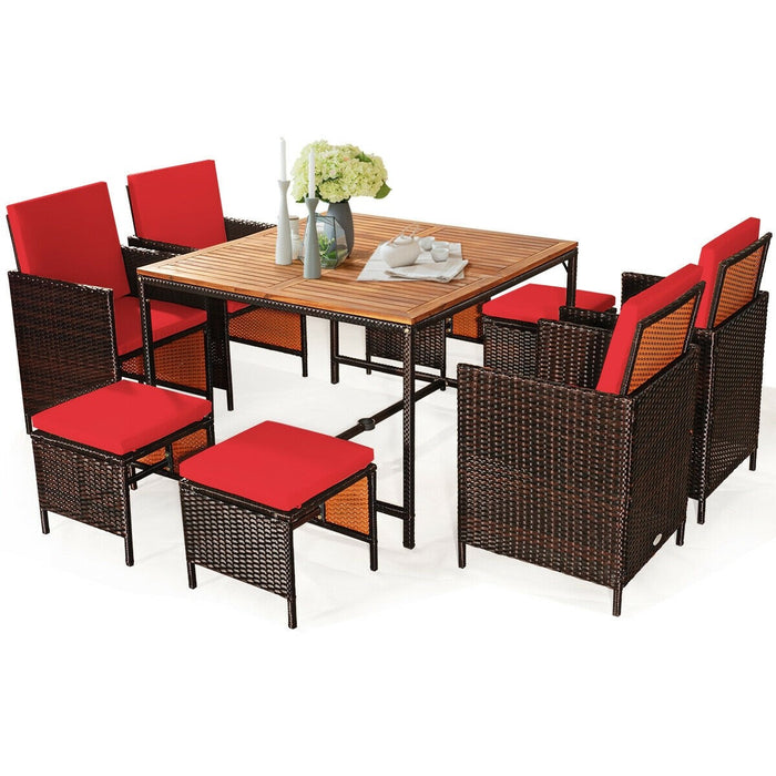 9 Pieces Patio Rattan Dining Cushioned Chairs Set