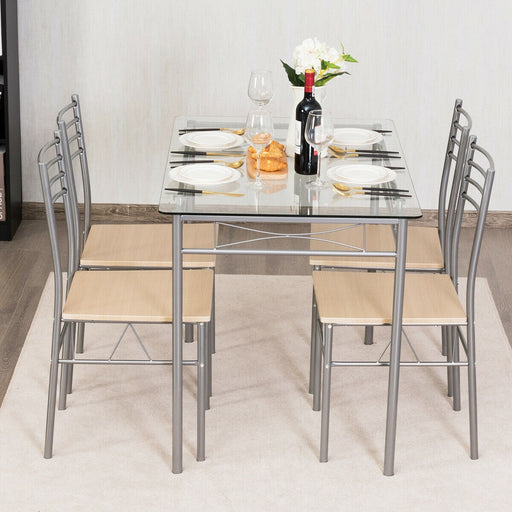 5 Pcs Dining Set Glass Table and 4 Chairs