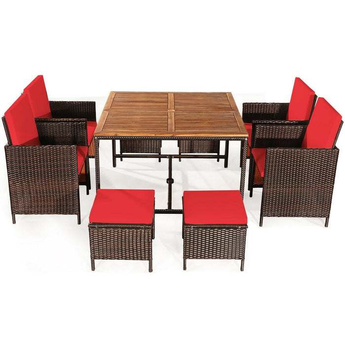 9 Pieces Patio Rattan Dining Cushioned Chairs Set