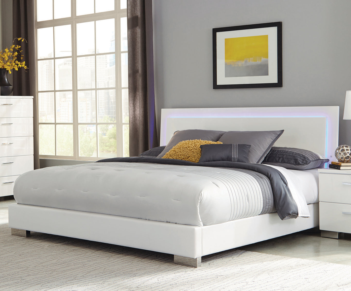 Felicity Queen Panel Bed With LED Lighting Glossy White