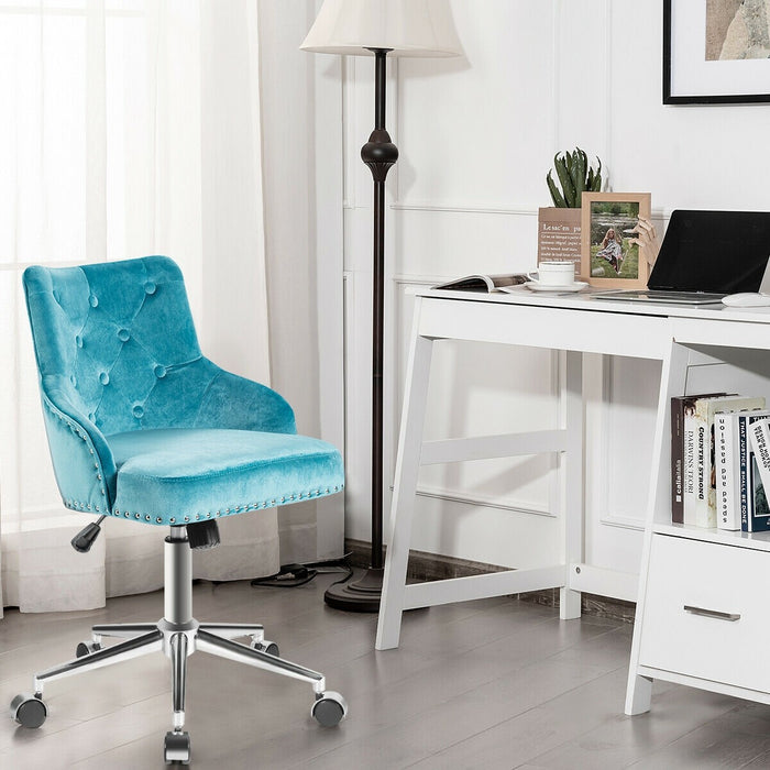 Tufted Upholstered Swivel Computer Desk Chair with Nailed Tri