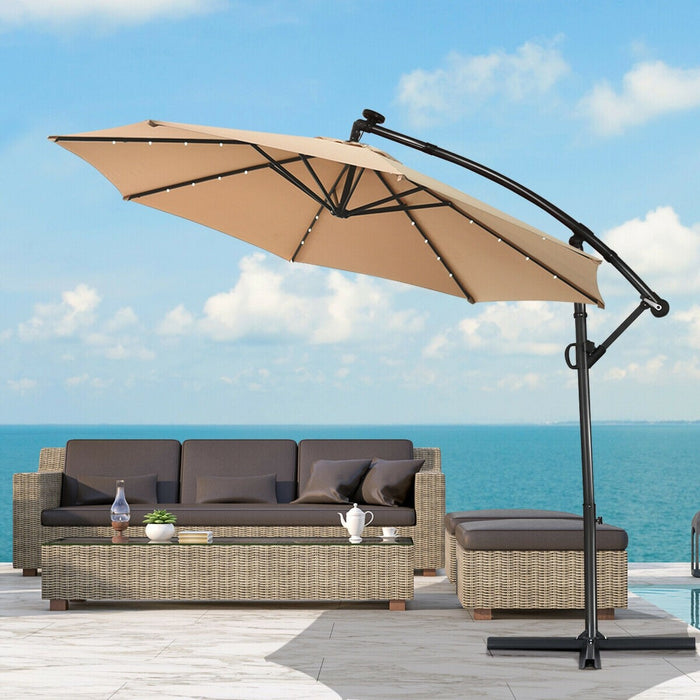 10 Feet 360° Rotation Solar Powered LED Patio Offset Umbrella without Weight Base