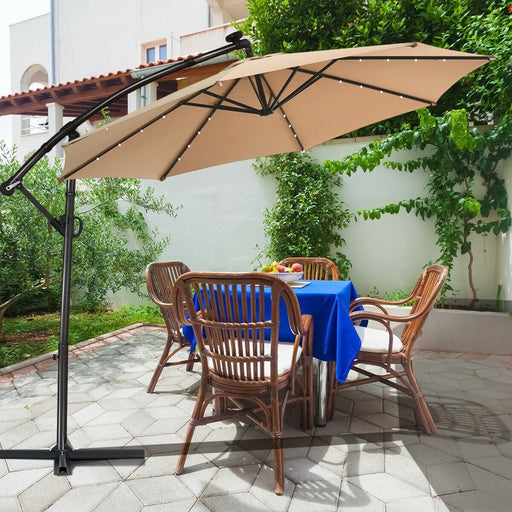 10 Feet 360° Rotation Solar Powered LED Patio Offset Umbrella without Weight Base