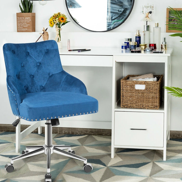 Tufted Upholstered Swivel Computer Desk Chair with Nailed Trim