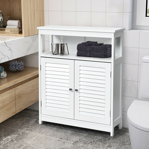 Wood Freestanding Bathroom Storage Cabinet with Double Shutter Door