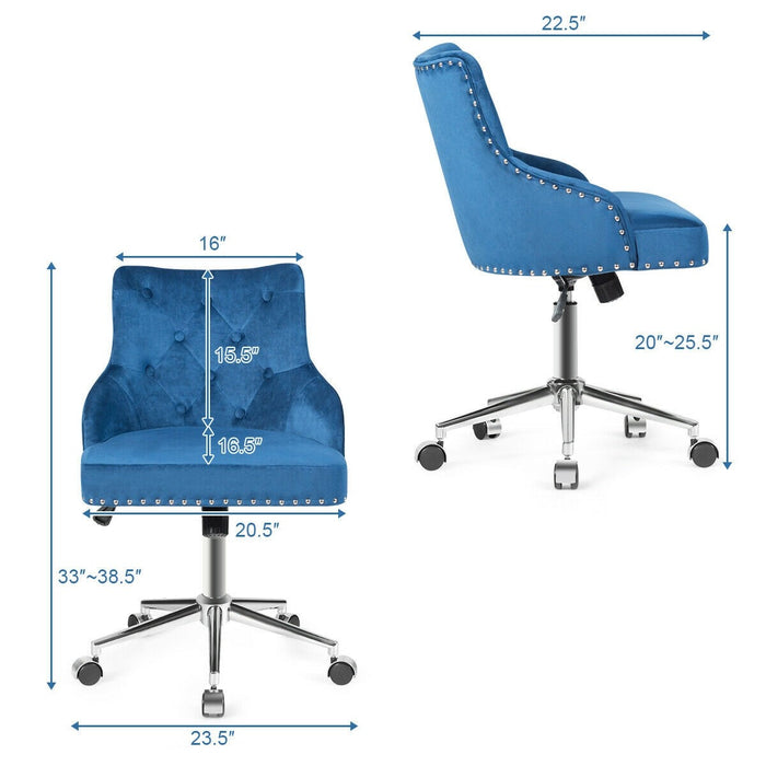 Tufted Upholstered Swivel Computer Desk Chair with Nailed Tri