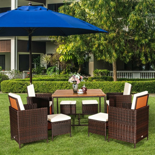 9 Pieces Patio Rattan Dining Cushioned Chairs Set