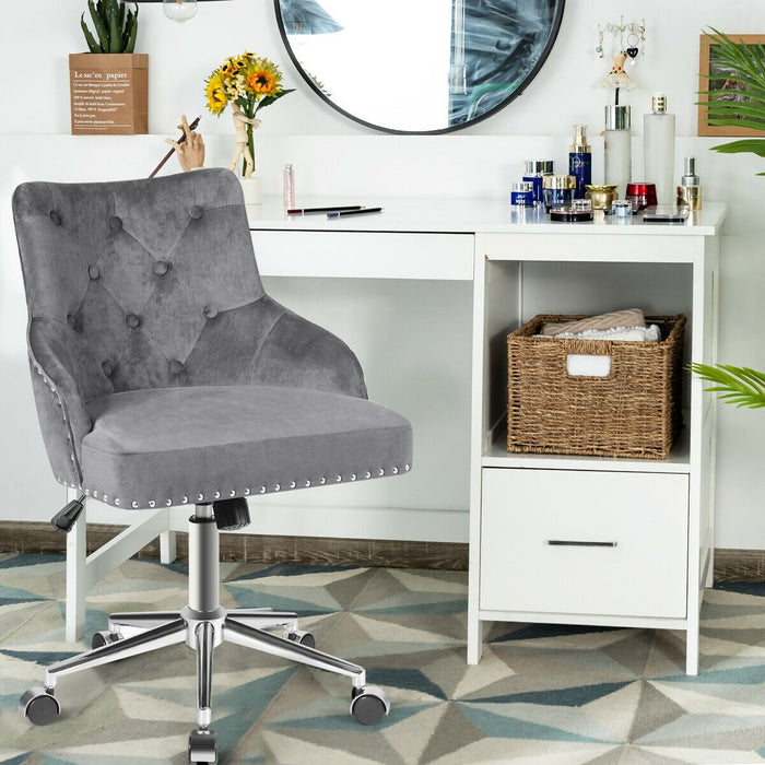 Tufted Upholstered Swivel Computer Desk Chair with Nailed Trim