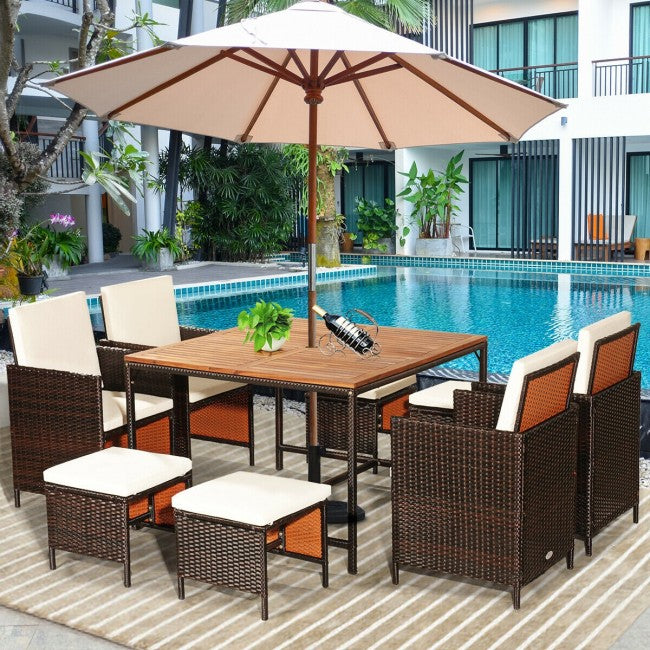 9 Pieces Patio Rattan Dining Cushioned Chairs Set