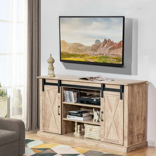 55 Inch Sliding Barn Door TV Stand with Adjustable Shelves for TVs up to 65 Inch