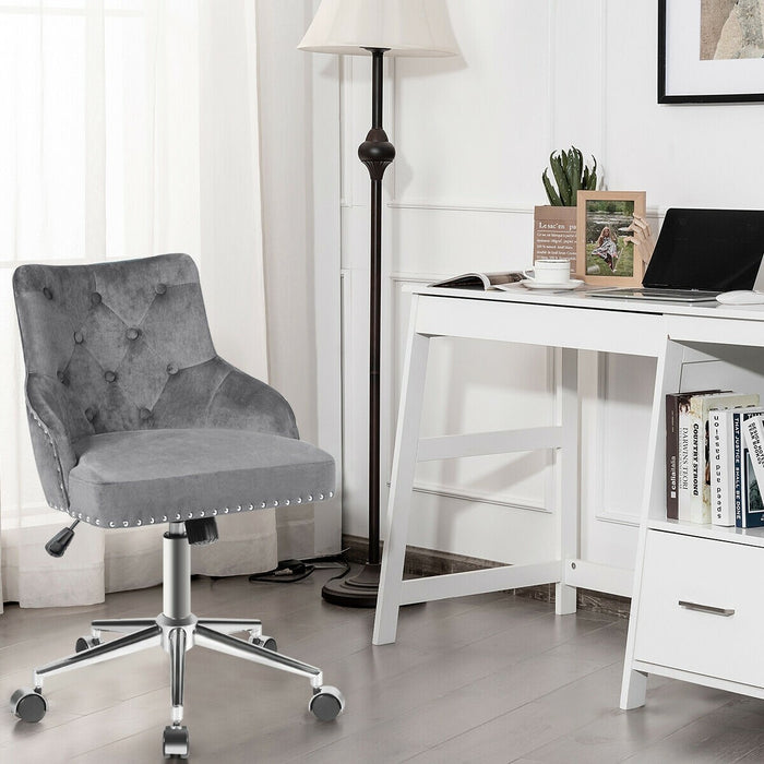 Tufted Upholstered Swivel Computer Desk Chair with Nailed Tri