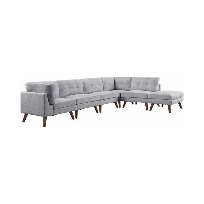 Churchill Tufted Cushion Back SectionaL Light Gray And Walnut Legs