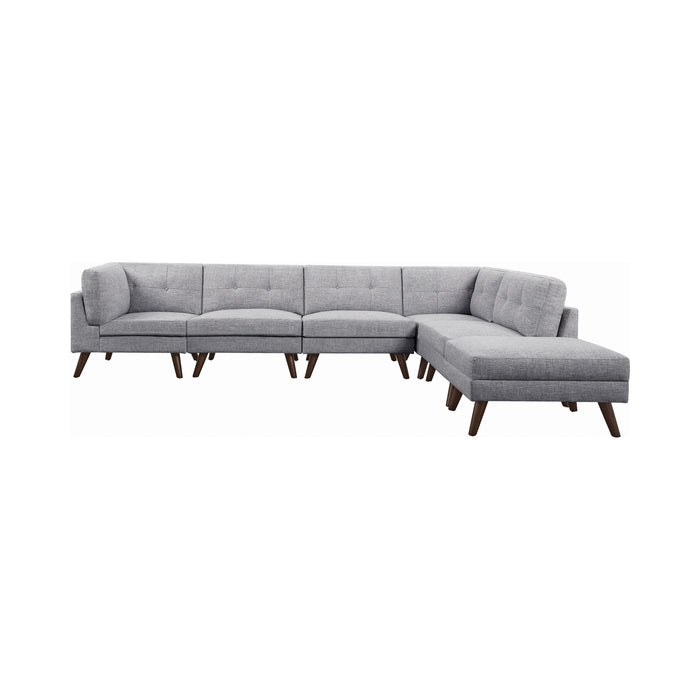 Churchill Tufted Cushion Back SectionaL Light Gray And Walnut Legs