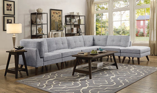 Churchill Tufted Cushion Back SectionaL Light Gray And Walnut Legs