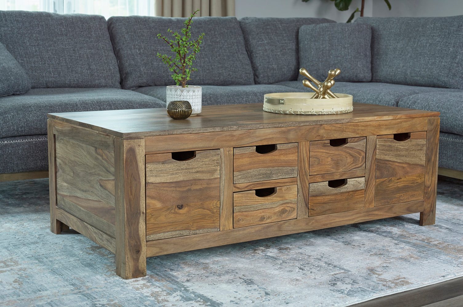 Esther 6-Drawer Storage Coffee Table Natural Sheesham