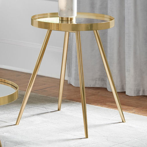 Sophia Round Mirror Top End Table Gold