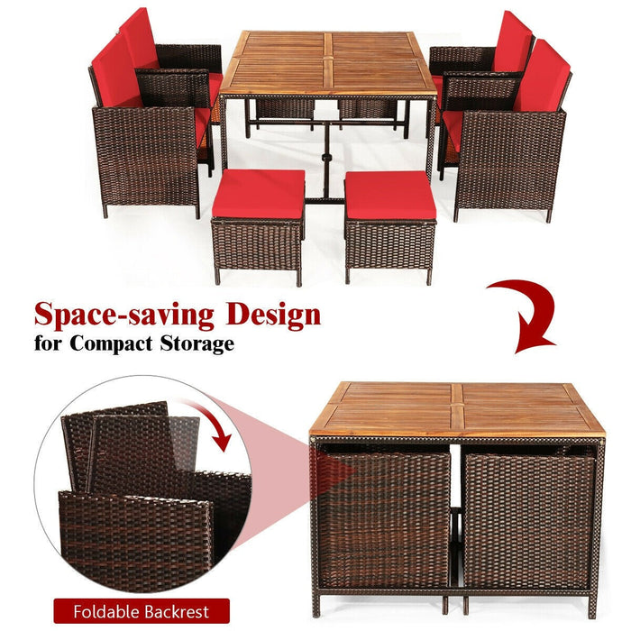 9 Pieces Patio Rattan Dining Cushioned Chairs Set