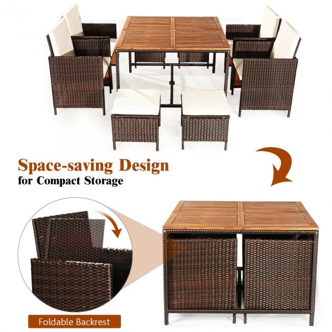 9 Pieces Patio Rattan Dining Cushioned Chairs Set