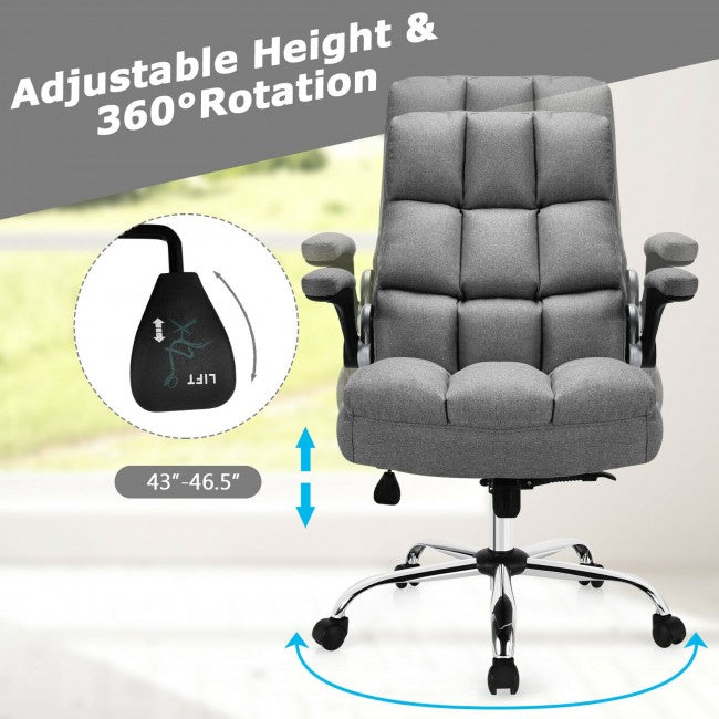 Adjustable Swivel Office Chair with High Back and Flip-up Arm for Home and Office