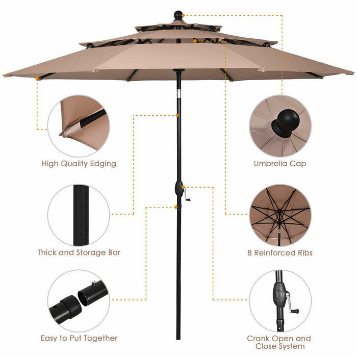 10ft 3 Tier Outdoor Patio Umbrella with Double Vented