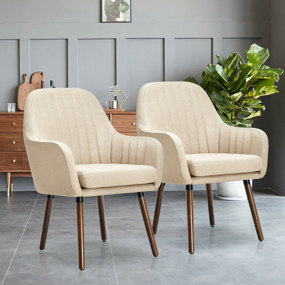 Set of 2 Fabric Upholstered Accent Chairs with Wooden Legs