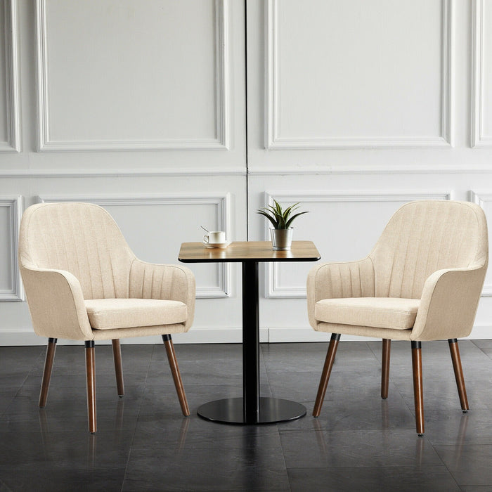 Set of 2 Fabric Upholstered Accent Chairs with Wooden Legs