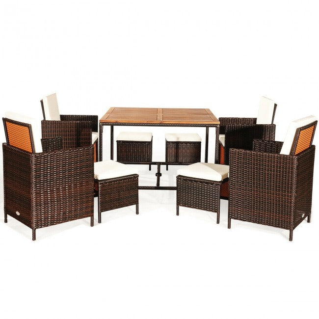 9 Pieces Patio Rattan Dining Cushioned Chairs Set