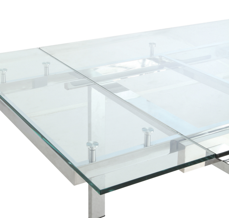 Wexford Glass Top Dining Table With Extension Leaves Chrome