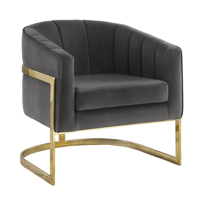 Tufted Barrel Accent Chair Dark Grey And Gold