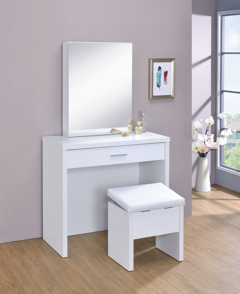 2-Piece Vanity Set With Lift-Top Stool White