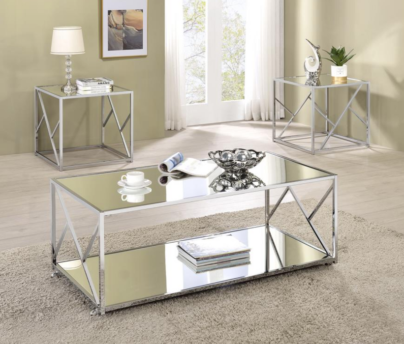 Provins 3-piece Occasional Table Set Clear Mirror and Chrome