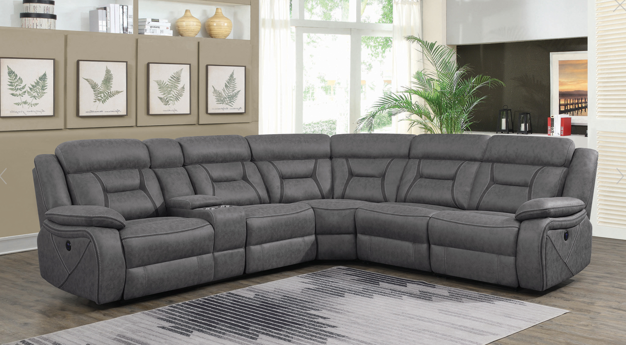 Higgins Four-Piece Upholstered Power Sectional Grey