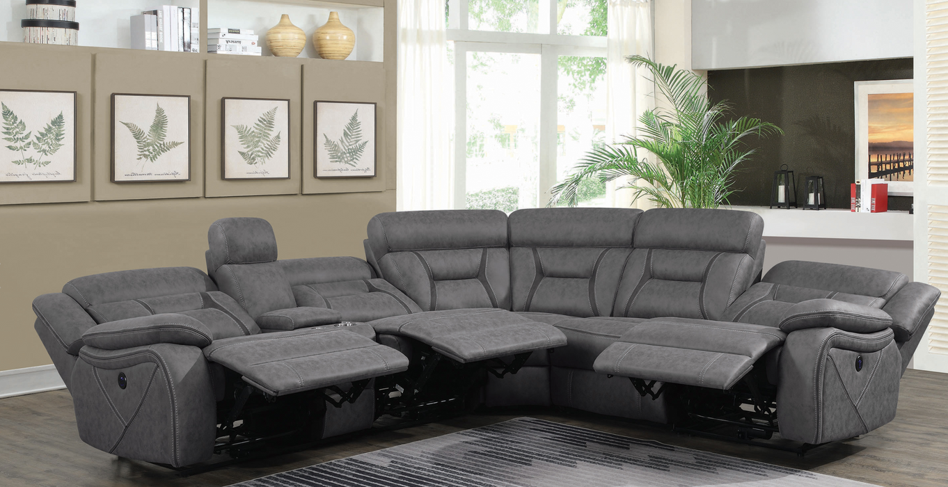 Higgins Four-Piece Upholstered Power Sectional Grey