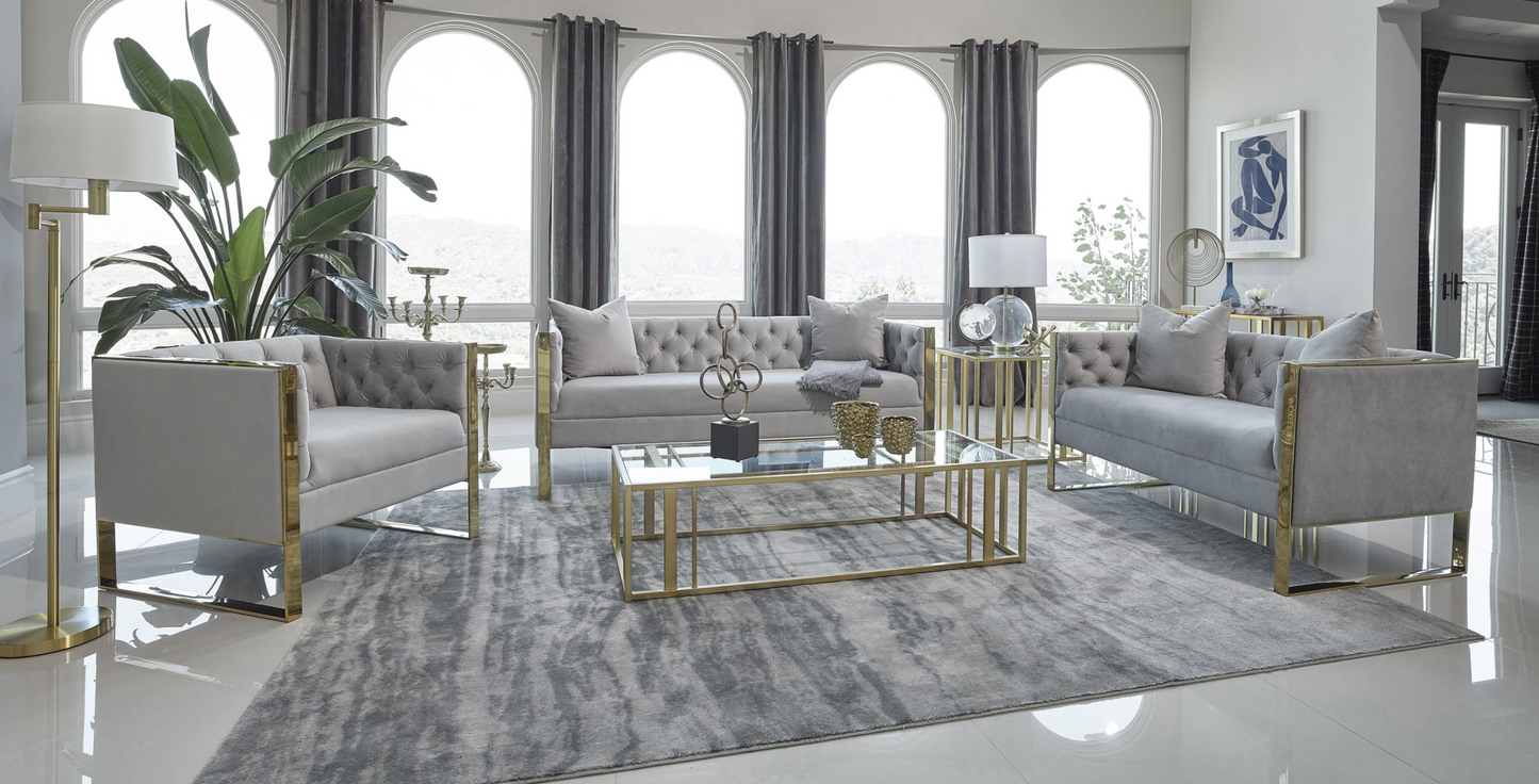 Eastbrook 3-Piece Tufted Back Living Room Set Grey