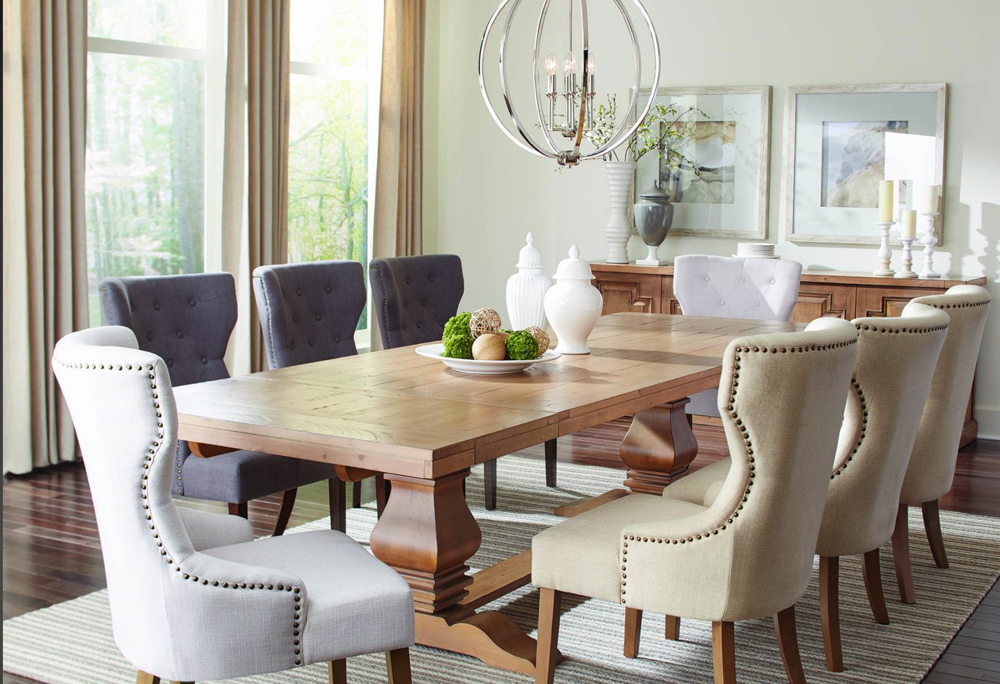Florence Double Pedestal Dining Table Rustic Smoke