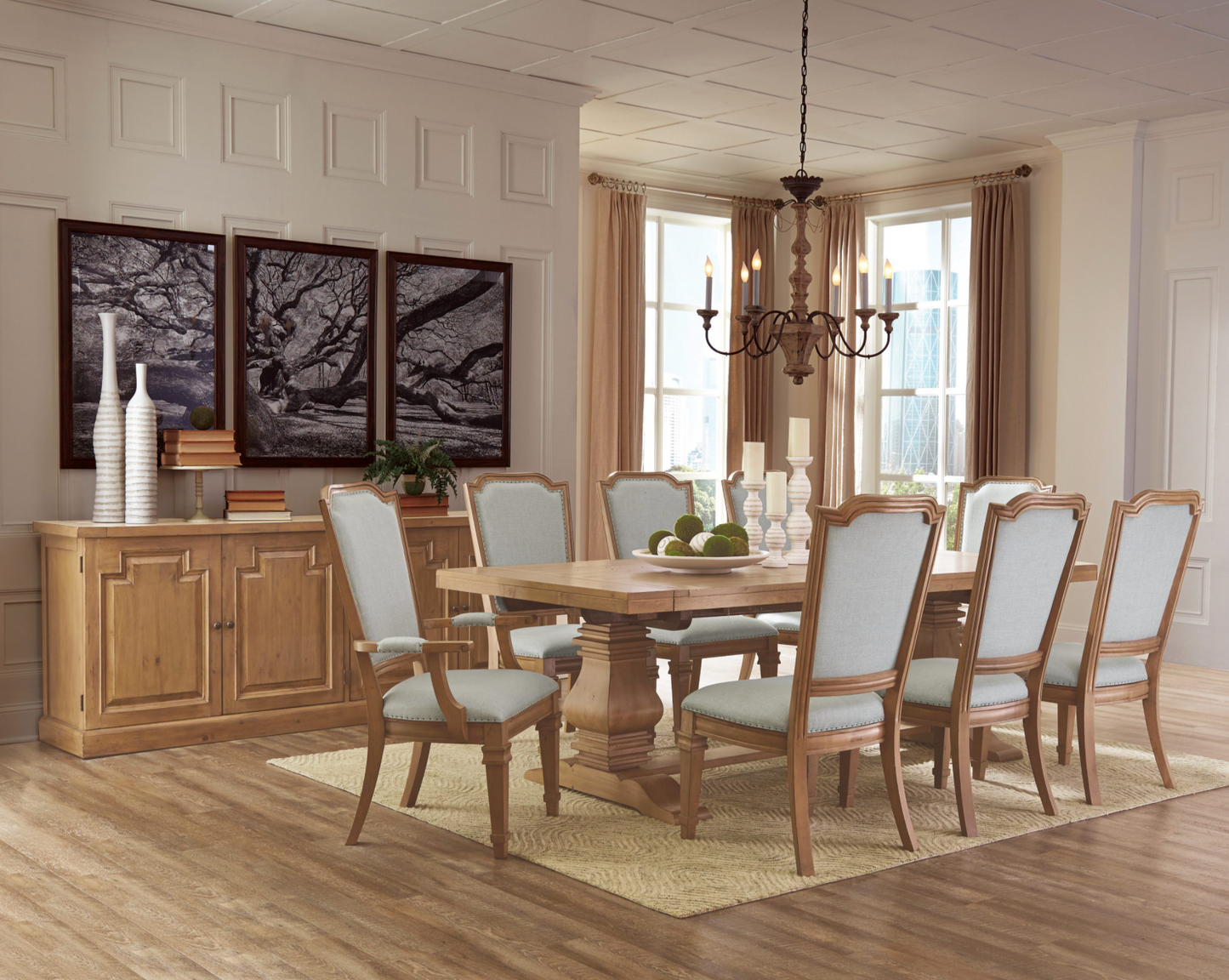 Florence Double Pedestal Dining Table Rustic Smoke