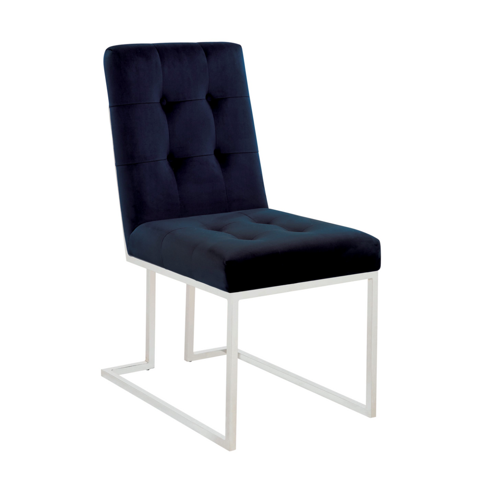 Upholstered Dining Chairs Ink Blue And Chrome