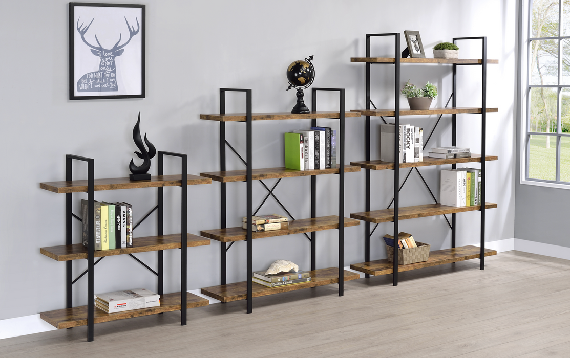 3-Shelf Bookcase Antique Nutmeg And Black