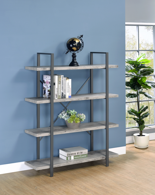 4-Shelf Bookcase Grey Driftwood And Gunmetal